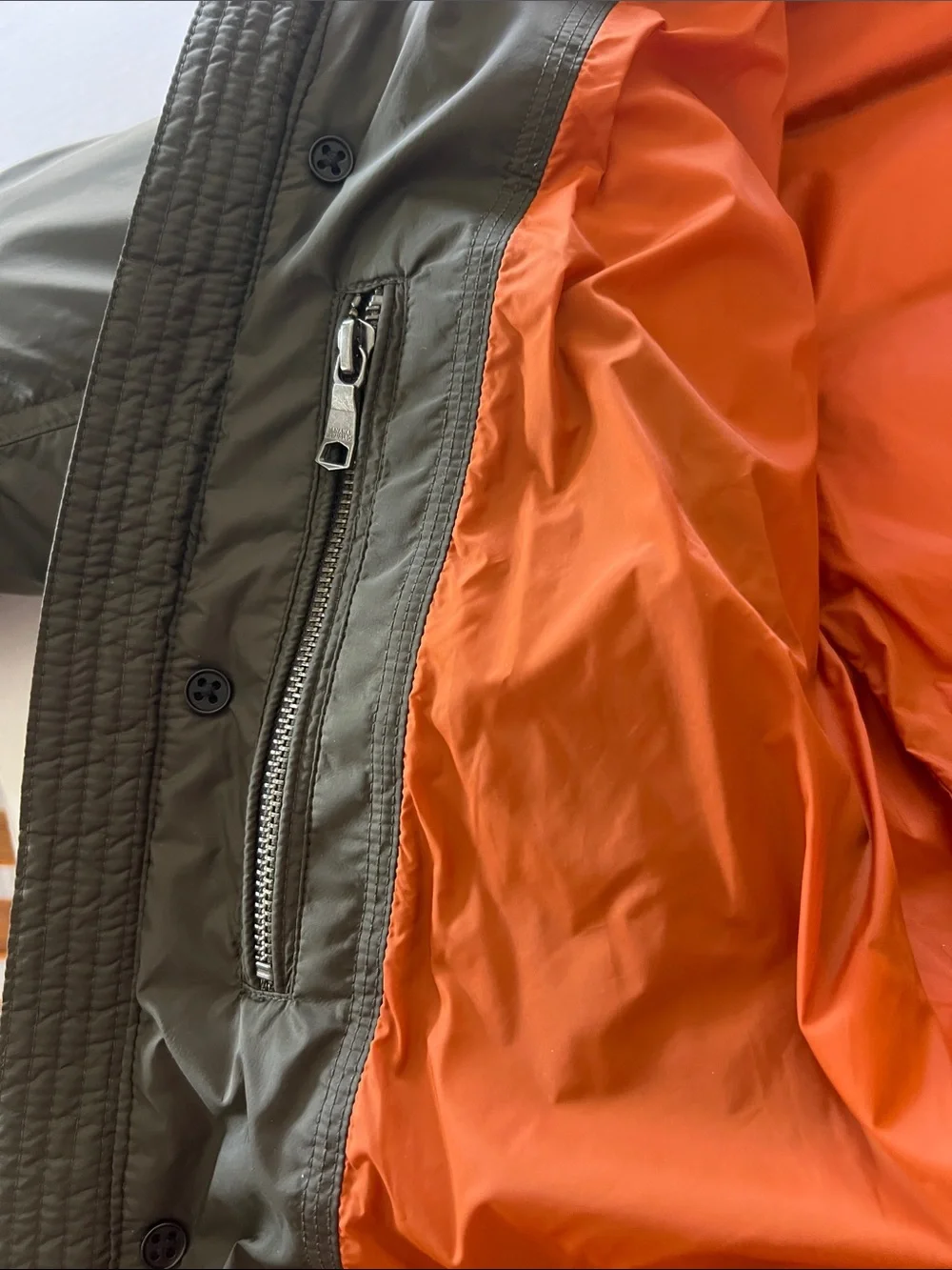 Banana Republic Olive Green Military Field Jacket/Puffer Orange Lining Size M